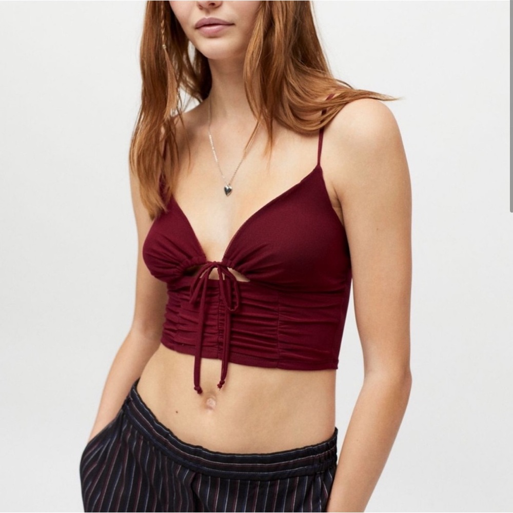 Urban my sweetheart mesh tie-front cami!
burgundy and so cute!